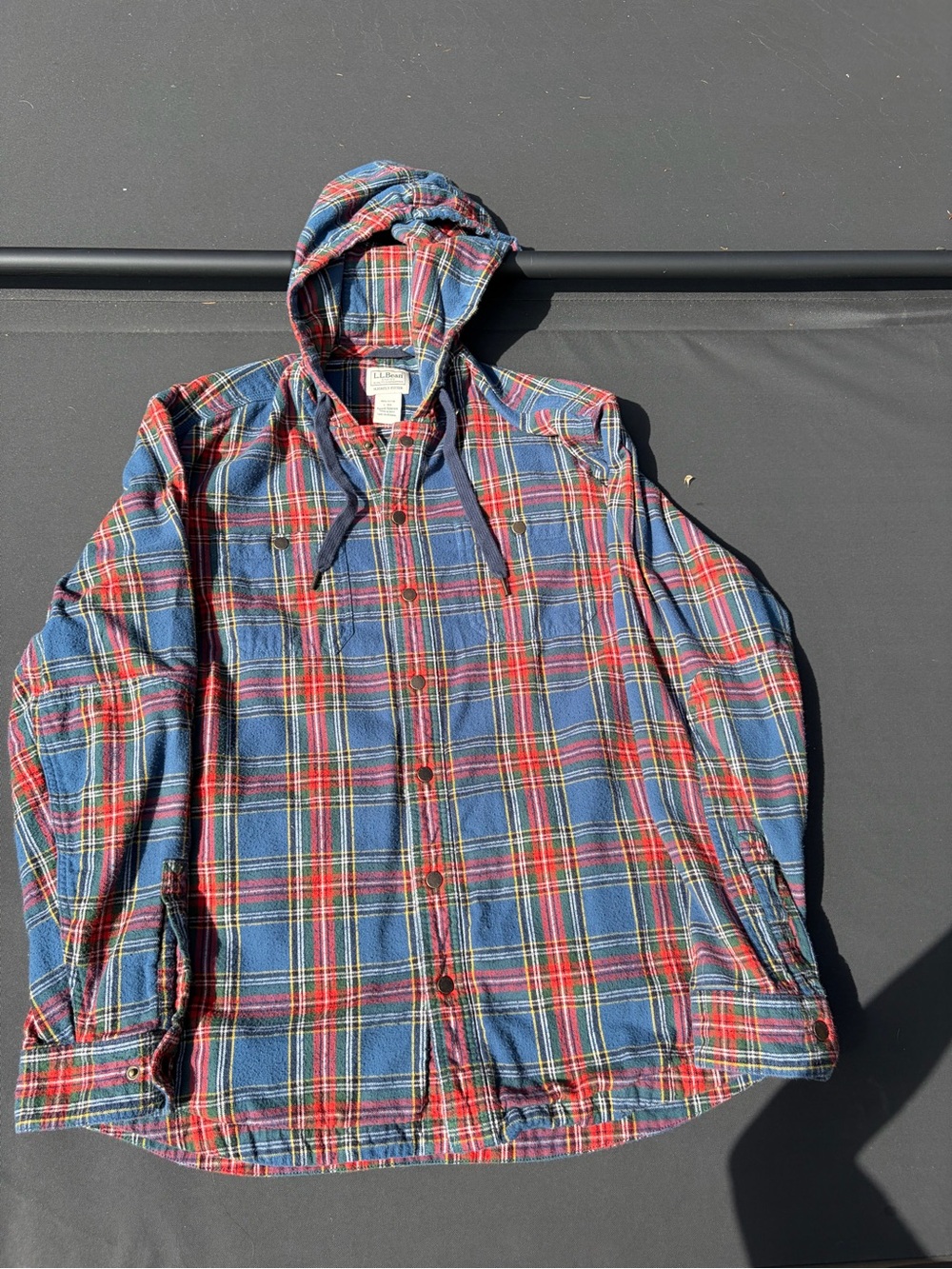 Plaid Hooded Flannel Shirt Jacket - Blue/Red